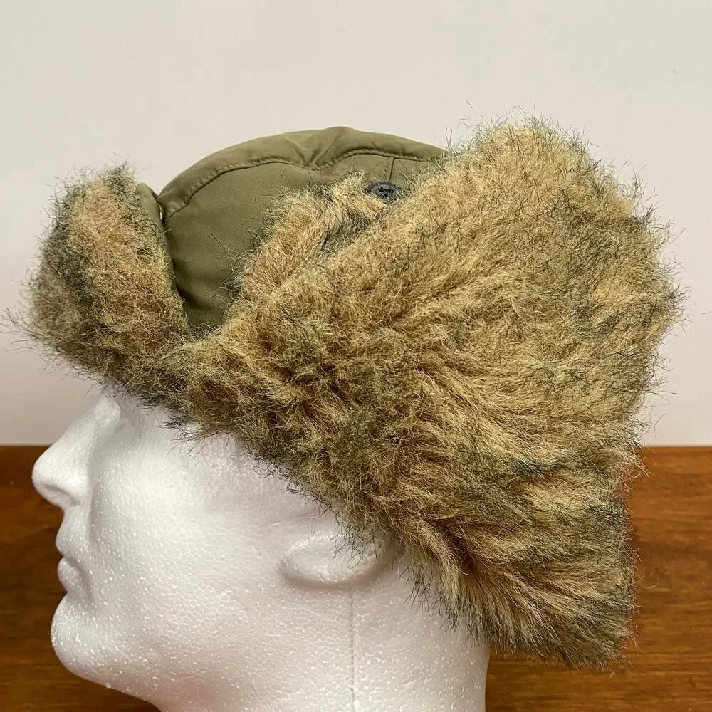 GAP Quilt Lined Tan Trapper Hat Faux Fur Accent Ear‎ Flaps Fudd Cap Unisex S / M